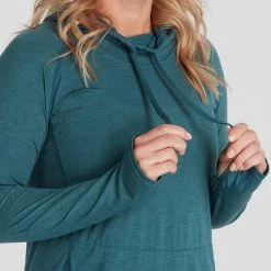 NRS Silkweight Hoodie Dress - Women's -Outdoor Clothing 10112 02 Mediterranea Model Detail2 090121 rsz 25305.1677129837