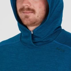 NRS Silkweight Hoodie - Men's -Outdoor Clothing 10139 05 Poseidon Model Hood 100621 2000x2000 rsz 06798.1647976485