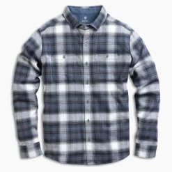 KUHL Law Flannel Long Sleeve - Men's (Fall 2022) -Outdoor Clothing 7373 Law Flannel LS Stellar Blue Laydown rsz 23614.1668031803