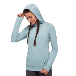 Black Diamond Alpenglow Hoody - Women's -Outdoor Clothing w alpenglow hoody blue ash front2 model rsz 79067.1676319897